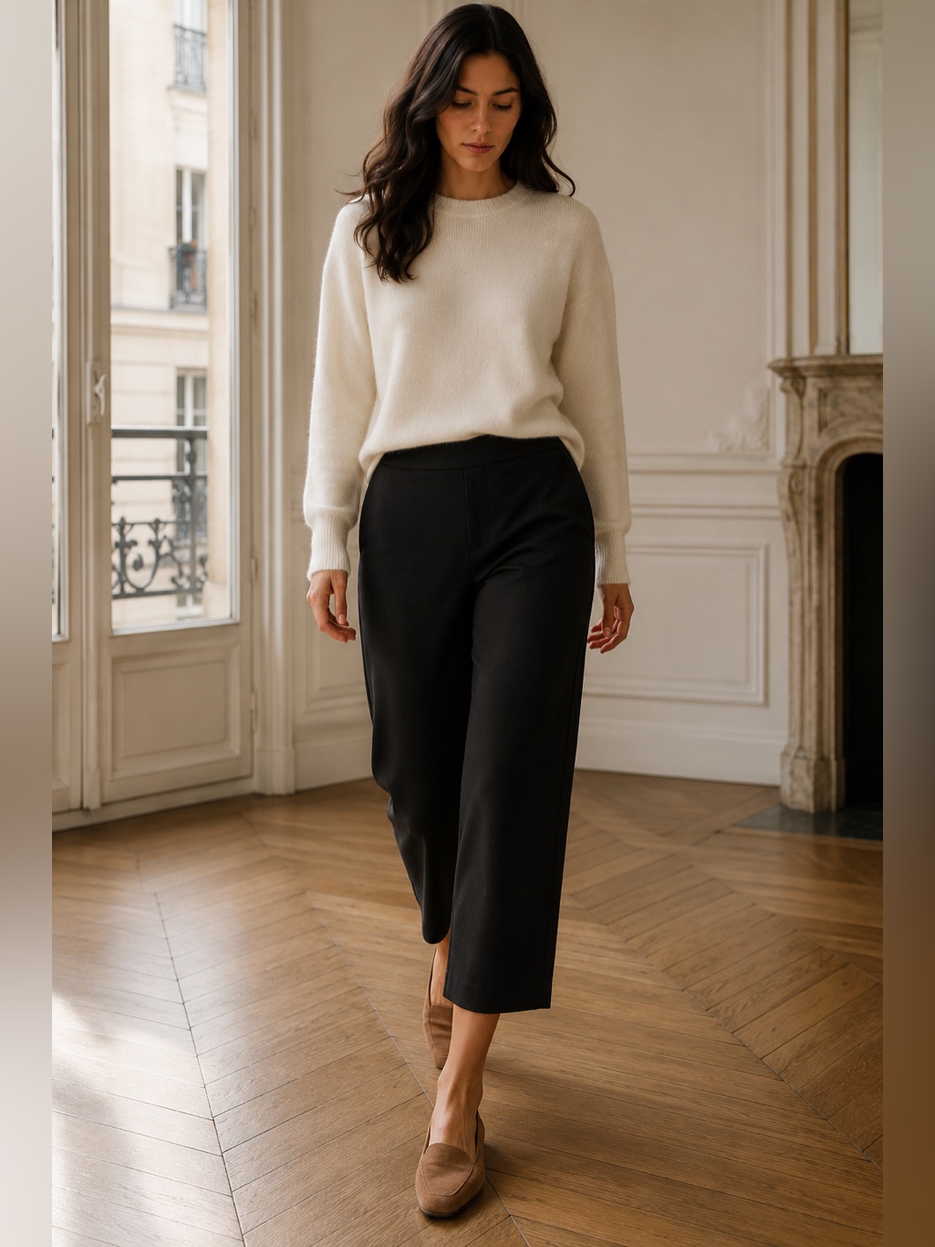 Sandro Paris Black Pull-On Cropped Trousers Size L Minimalist Workwear